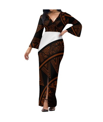 Robe longue noir col croisé/motif gatu la livraison gratuite