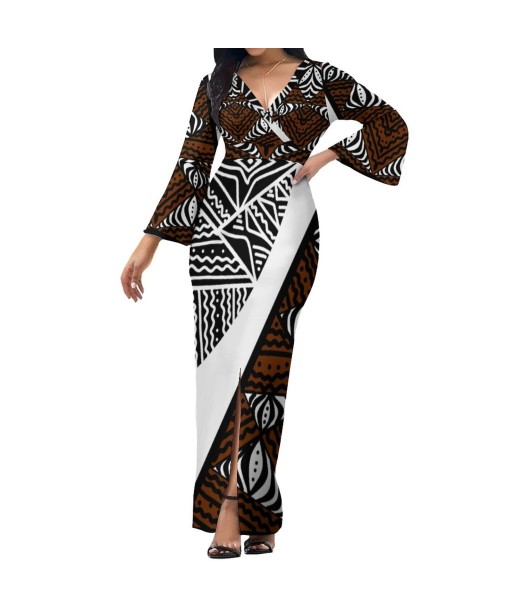 Robe longue col croisé/motif gatu offre 