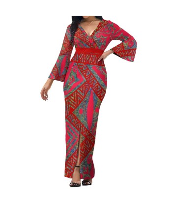 Robe longue rouge col croisé pas cher