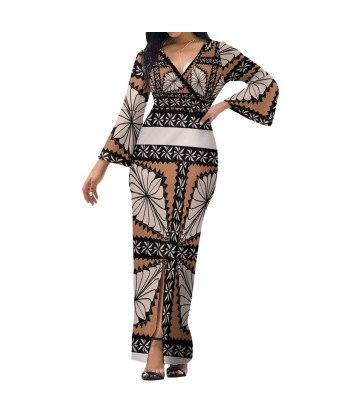 Robe longue marron col croisé/motif gatu toga Le MVP de beaucoup