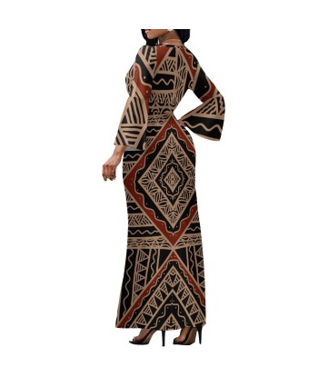 Robe longue marron col croisé/motif gatu Par le système avancé 