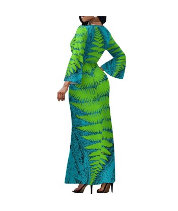 Robe longue col croisé/motif feuille vert Venez découvrir notre 