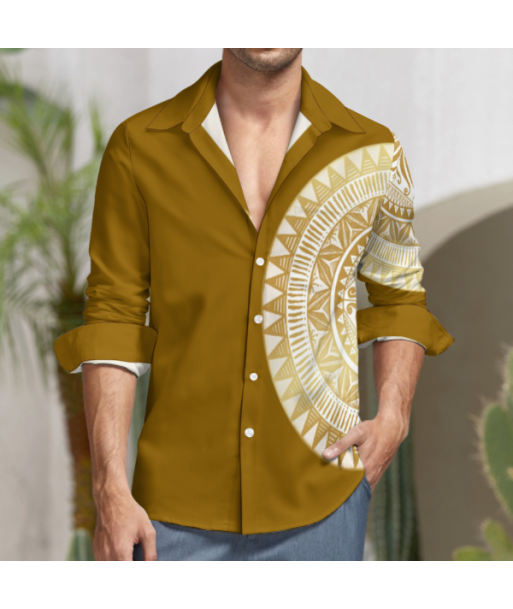 Chemise marron claire imprimé tapa solde