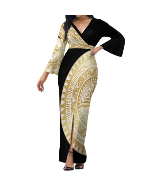 Robe longue col croisé/motif tapa pas cher