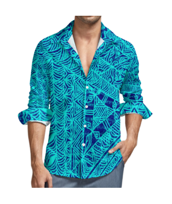 Chemise Aloisio vert/bleu imprimé tapa Economisez 