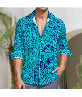 Chemise Aloisio vert/bleu imprimé tapa Economisez 