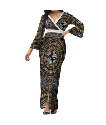 Robe longue col croisé/motif tapa Toutes les collections ici