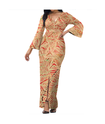 Robe longue col croisé/motif beige JUSQU'A -70%! 