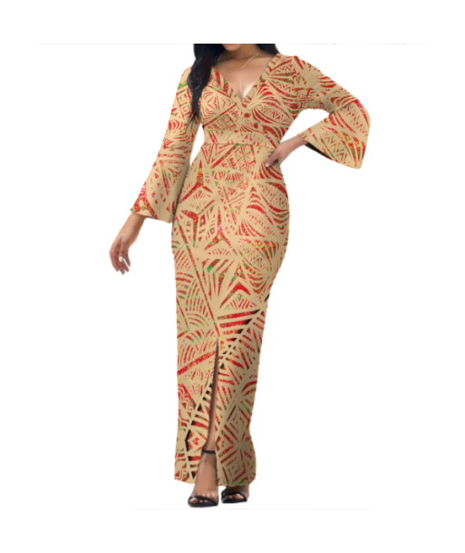 Robe longue col croisé/motif beige JUSQU'A -70%! 