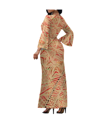 Robe longue col croisé/motif beige JUSQU'A -70%! 