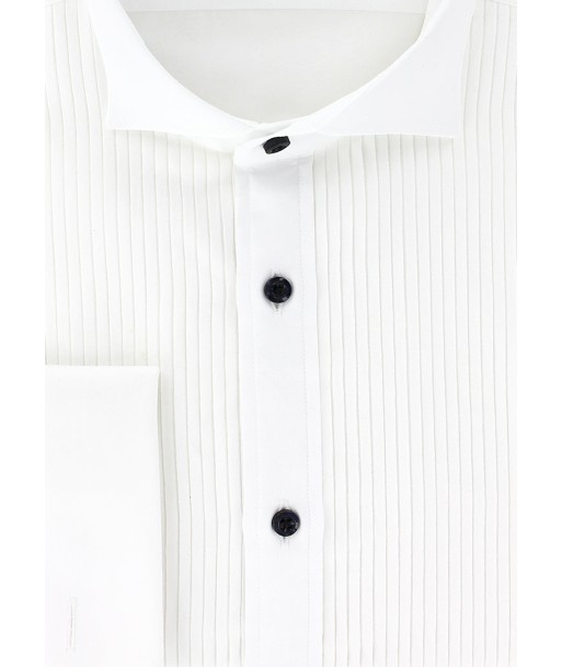 Chemise cintrée blanche col cassé plastron plissé les muscles