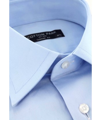 Chemise en satin de coton bleu ciel col français online