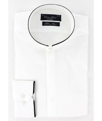 Chemise cintrée blanche col mao biais noir à prix réduit toute l'année