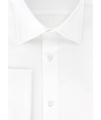 Chemise satin de coton blanc col français poignets mousquetaires en linge