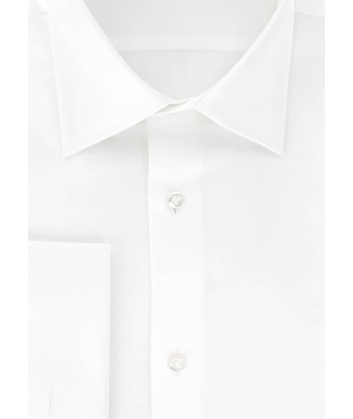 Chemise satin de coton blanc col français poignets mousquetaires en linge