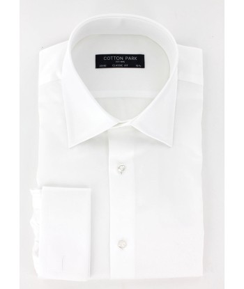 Chemise satin de coton blanc col français poignets mousquetaires en linge