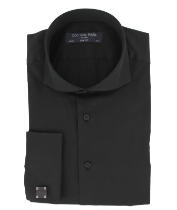 Chemise cintrée noire poignets mousquetaires s'inspire de l'anatomie humaine