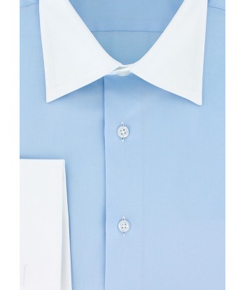 Chemise bleu ciel col et poignets mousquetaires blancs shop