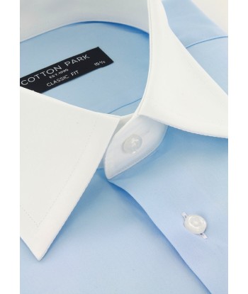 Chemise bleu ciel col et poignets mousquetaires blancs shop