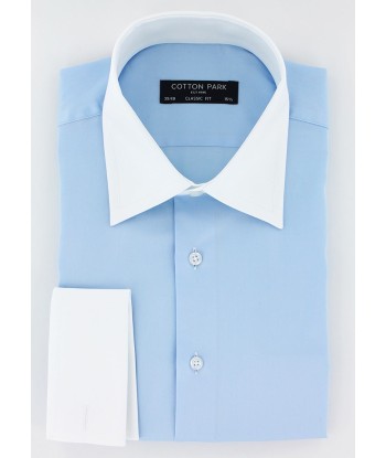 Chemise bleu ciel col et poignets mousquetaires blancs shop