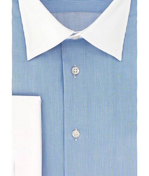 Chemise fines rayures bleu ciel col et poignets mousquetaires blanc Vous souhaitez 