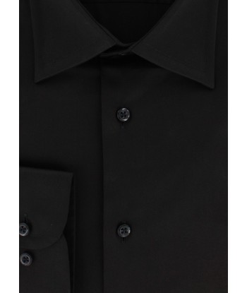 Chemise en satin de coton noir col français Livraison rapide