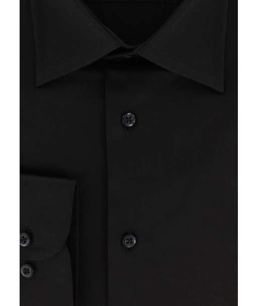 Chemise en satin de coton noir col français Livraison rapide