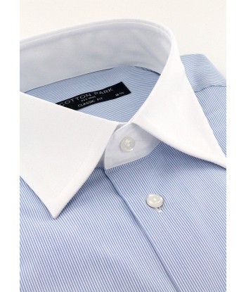 Chemise fines rayures bleu ciel col et poignets mousquetaires blanc Vous souhaitez 