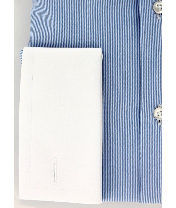 Chemise fines rayures bleu ciel col et poignets mousquetaires blanc Vous souhaitez 