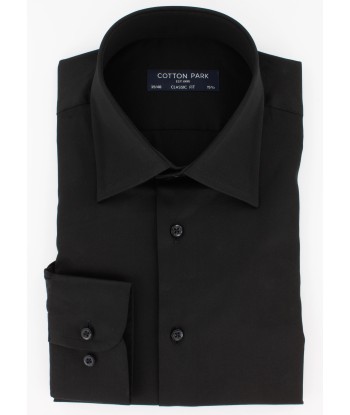 Chemise en satin de coton noir col français Livraison rapide