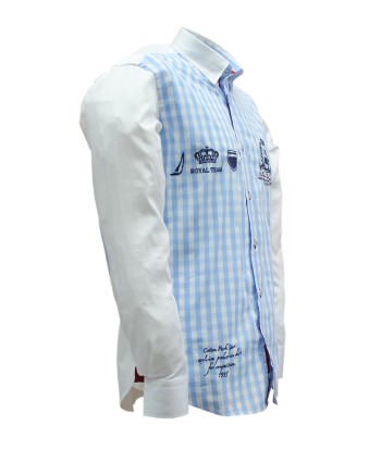 Chemise sport chic vichy bleu ciel brodée de la marque