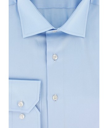 Chemise cintrée en satin de coton bleu ciel Paris Déstockage Promo