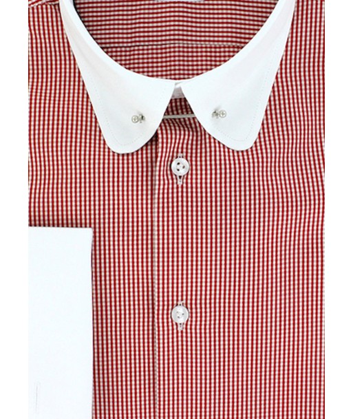 Chemise classique col anglais arrondi vichy rouge double retors basket pas cher