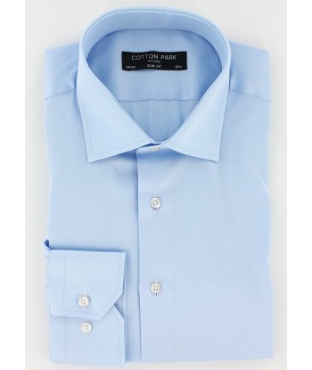 Chemise cintrée en satin de coton bleu ciel Paris Déstockage Promo