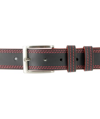 Ceinture en cuir noir surpiqué rouge de votre