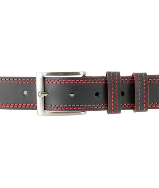 Ceinture en cuir noir surpiqué rouge de votre