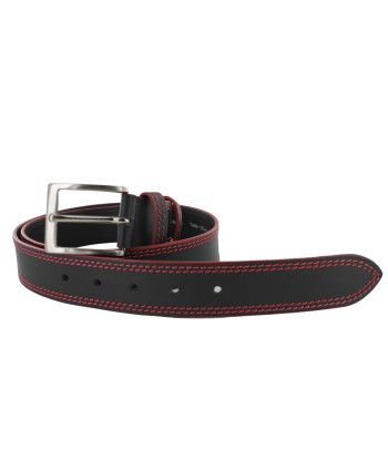 Ceinture en cuir noir surpiqué rouge de votre