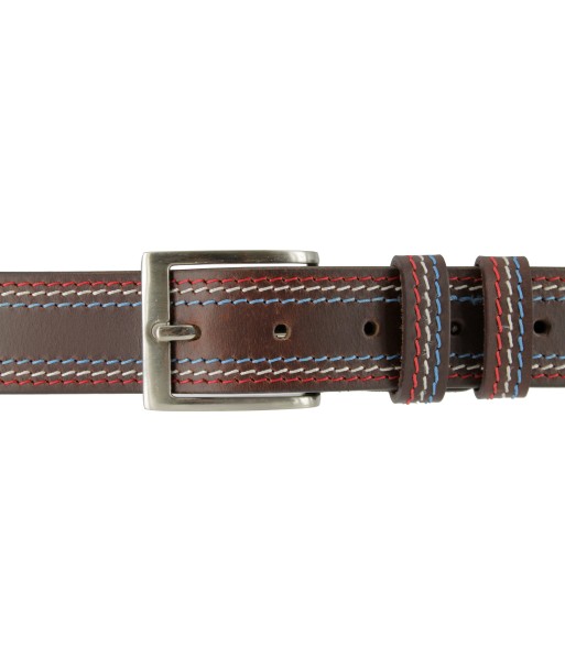 Ceinture en cuir marron surpiqué pas cher