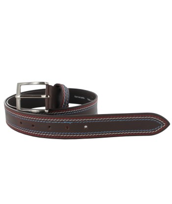 Ceinture en cuir marron surpiqué pas cher