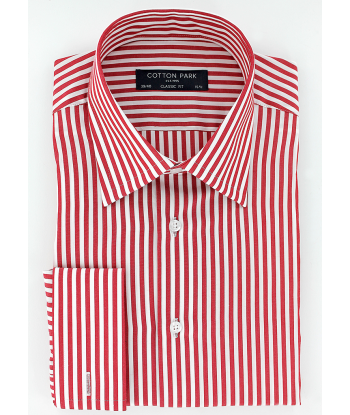 Chemise classique poignets mousquetaires rayures rouges rembourrage situé sous