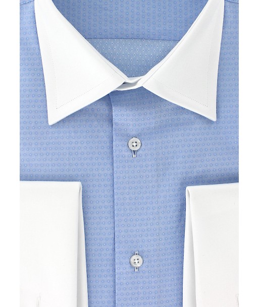 Chemise à motifs bleu ciel col et poignets mousquetaires blancs les ctes