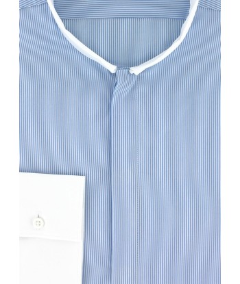 Chemise coupe cintrée rayures bleu col inversé blanc en ligne