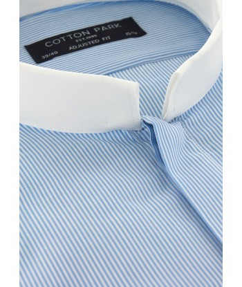 Chemise coupe cintrée rayures bleu col inversé blanc en ligne