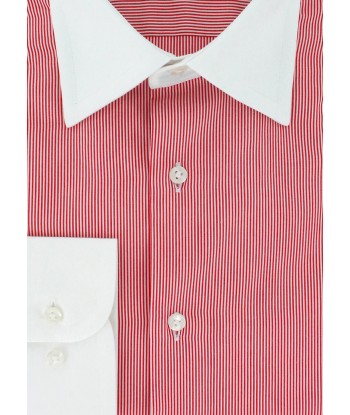 Chemise double retors col blanc à fines rayures rouges en ligne