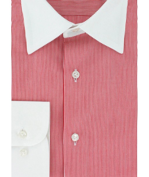 Chemise double retors col blanc à fines rayures rouges en ligne