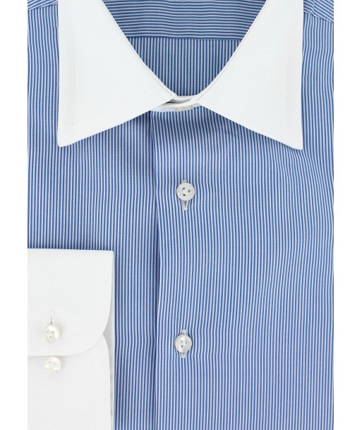 Chemise col blanc à fines rayures bleu ciel pas cher