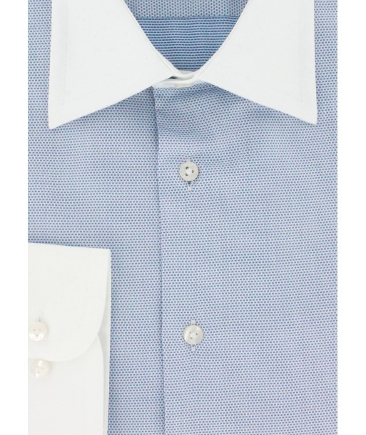 Chemise double retors col blanc à motifs bleu ciel de France