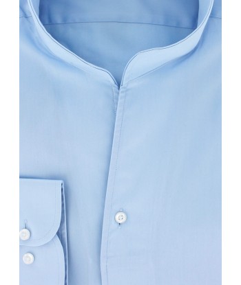 Chemise satin bleu ciel col droit ouvert Faites des économies