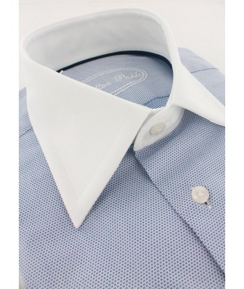 Chemise double retors col blanc à motifs bleu ciel de France