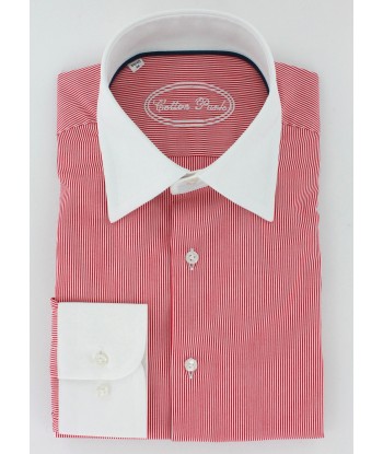 Chemise double retors col blanc à fines rayures rouges en ligne